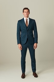 Teal Blue Slim Fit Wool Blend Suit Jacket - Image 2 of 8