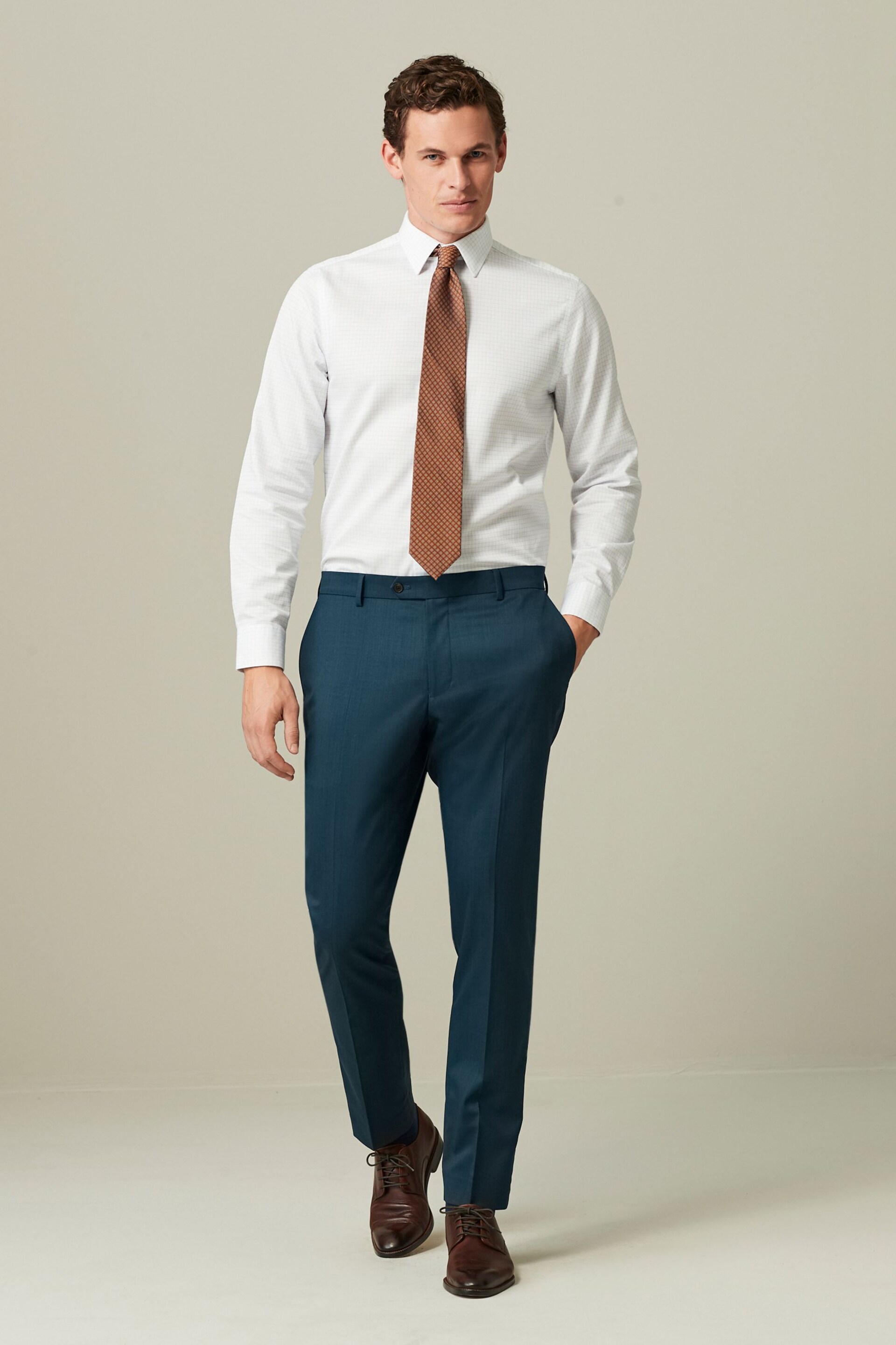 Teal Blue Slim Fit Wool Blend Suit Trousers - Image 2 of 10