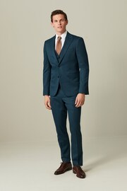 Teal Blue Slim Fit Wool Blend Suit Trousers - Image 4 of 10