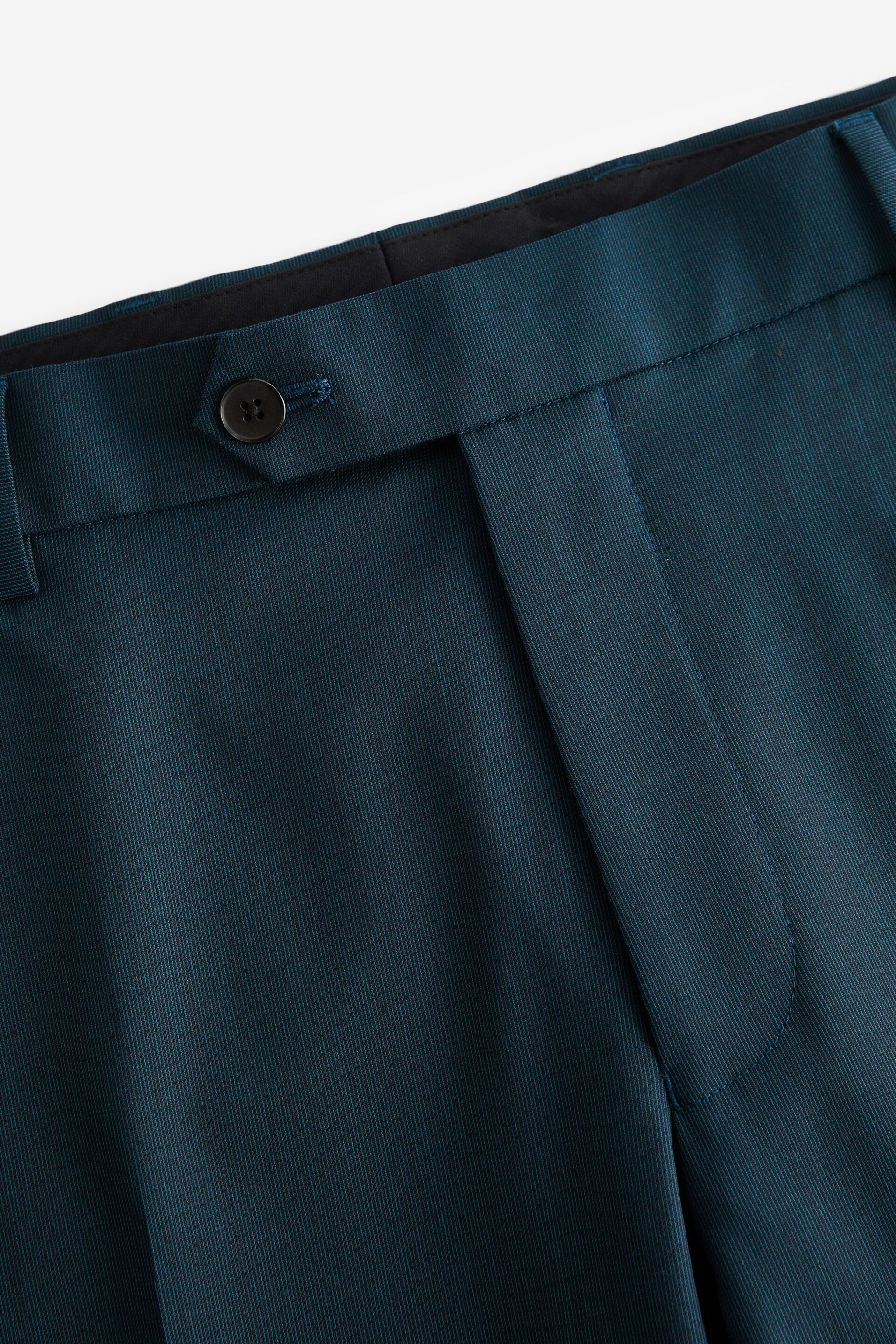 Teal Blue Slim Fit Wool Blend Suit Trousers - Image 7 of 10