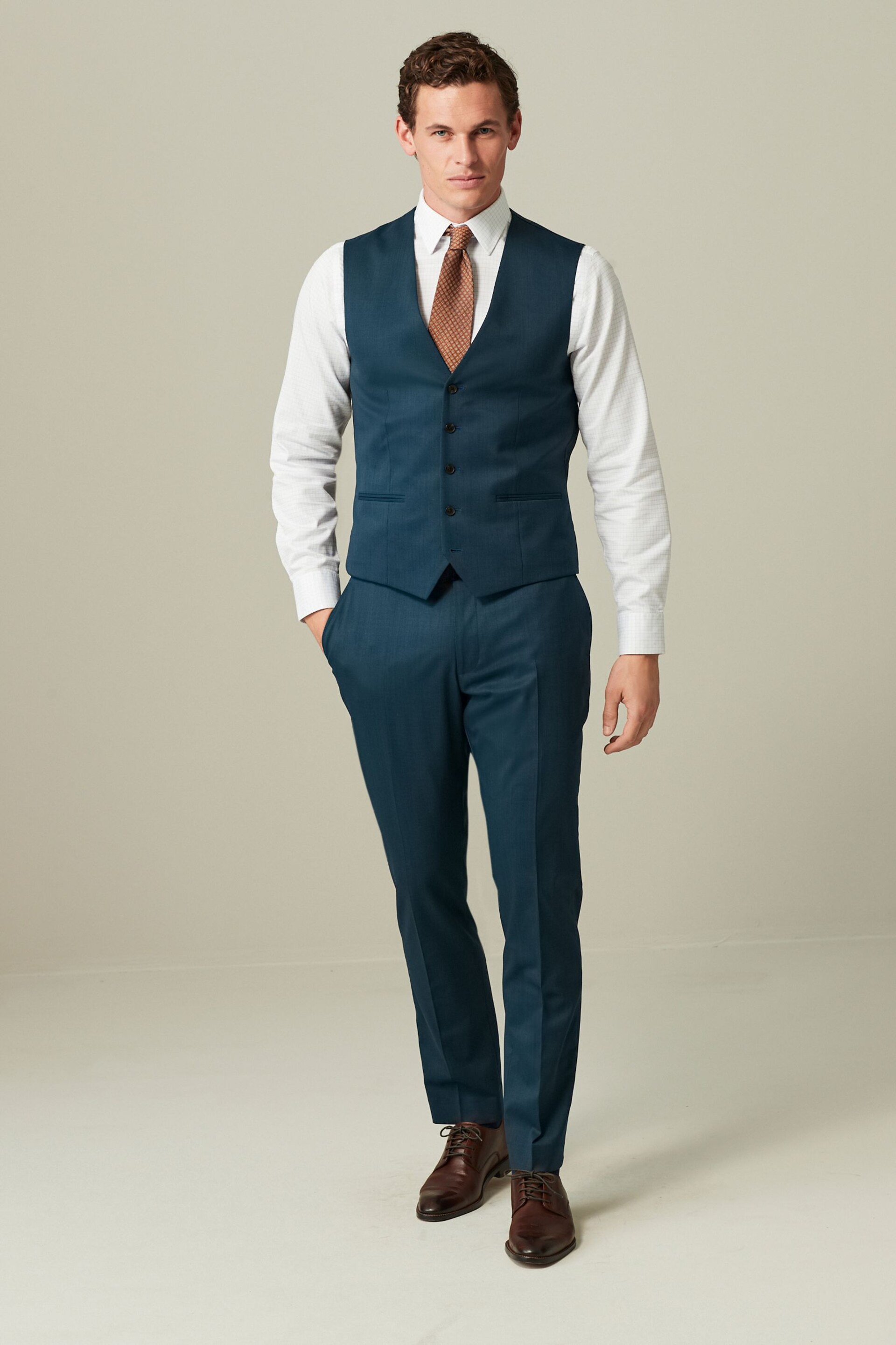 Teal Blue Wool Blend Suit Waistcoat - Image 2 of 10