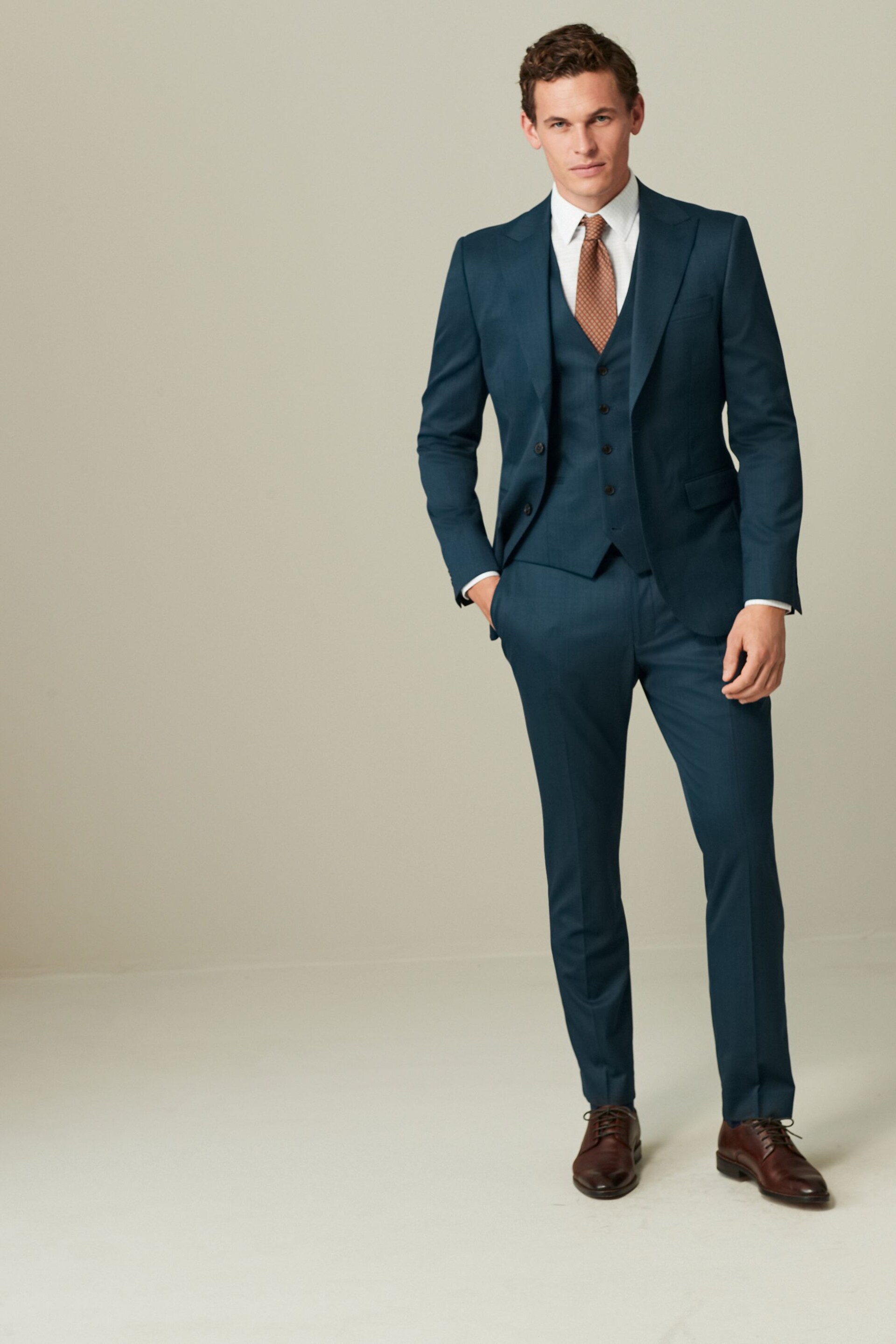 Teal Blue Wool Blend Suit Waistcoat - Image 4 of 10