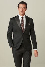 Black Wool Blend Shiny Tuxedo Suit Jacket - Image 1 of 11