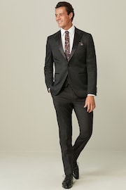 Black Wool Blend Shiny Tuxedo Suit Jacket - Image 2 of 11