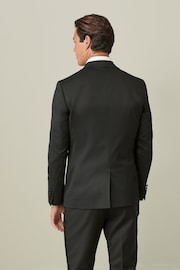 Black Wool Blend Shiny Tuxedo Suit Jacket - Image 3 of 11