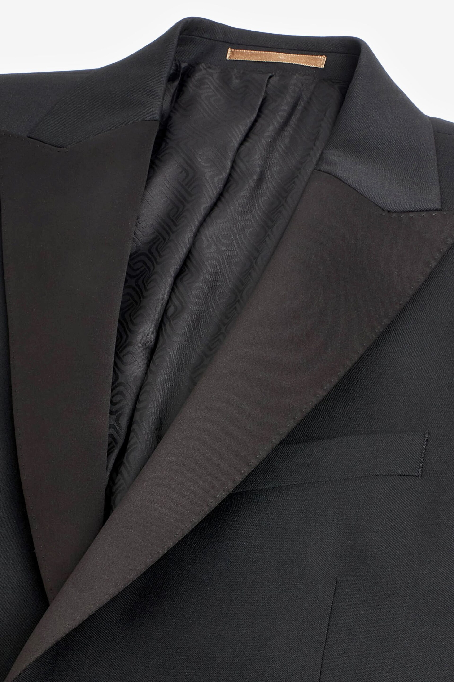 Black Wool Blend Shiny Tuxedo Suit Jacket - Image 6 of 11
