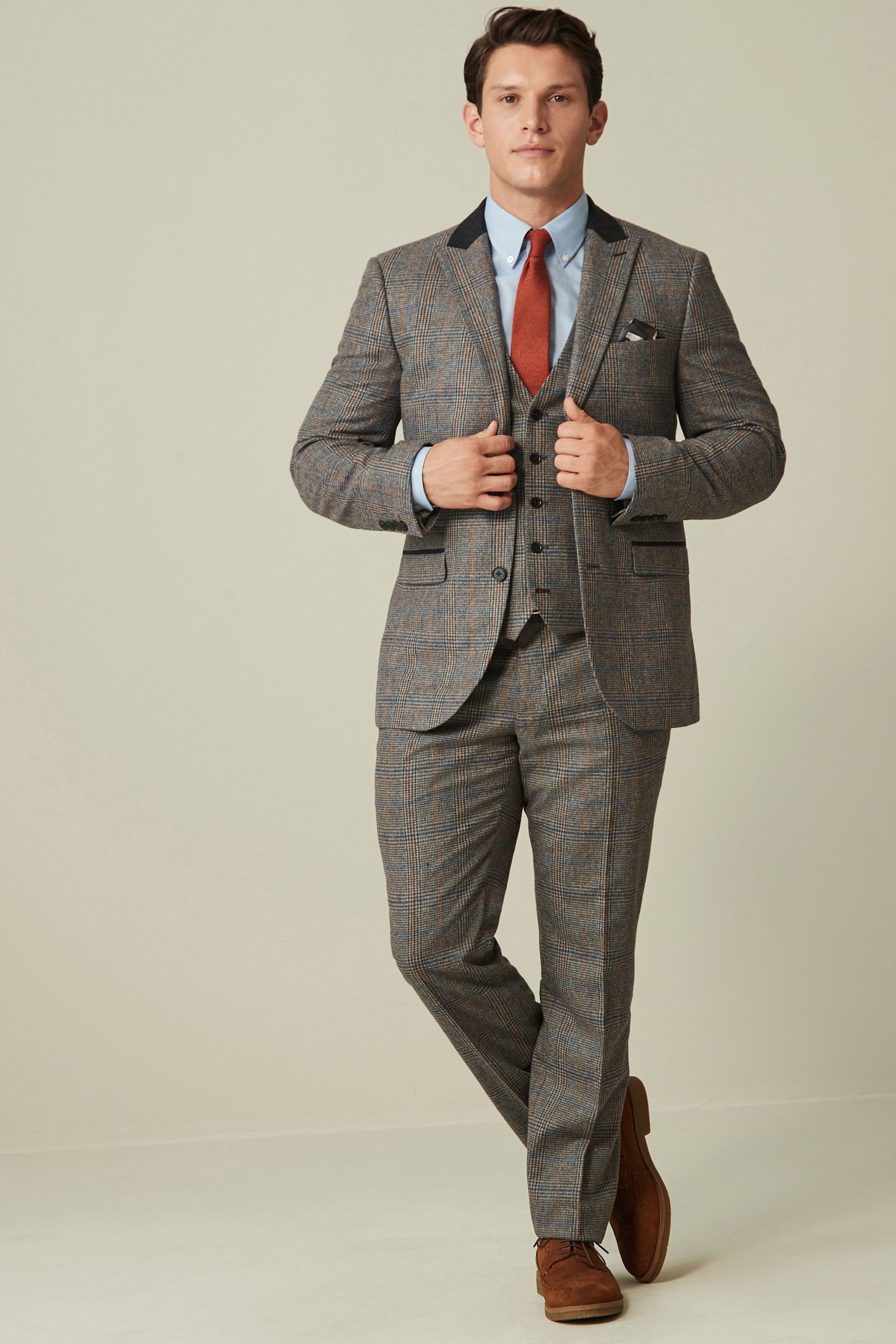 Buy Grey Tailored Nova Fides Wool Trimmed Check Suit Jacket from Next Luxembourg