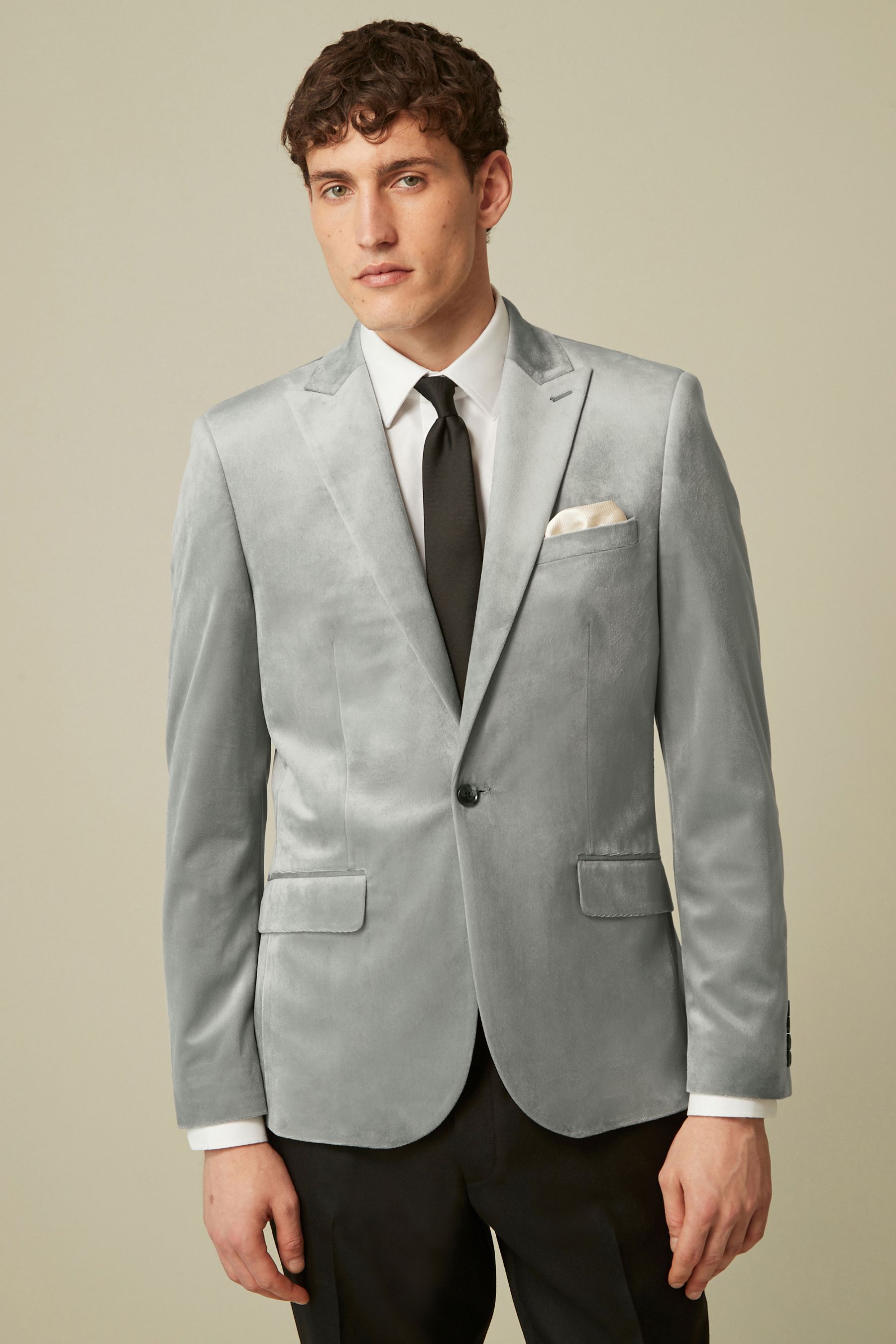 Buy Light Grey Slim Velvet Blazer from Next Luxembourg