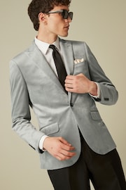 Light Grey Slim Velvet Blazer - Image 4 of 13