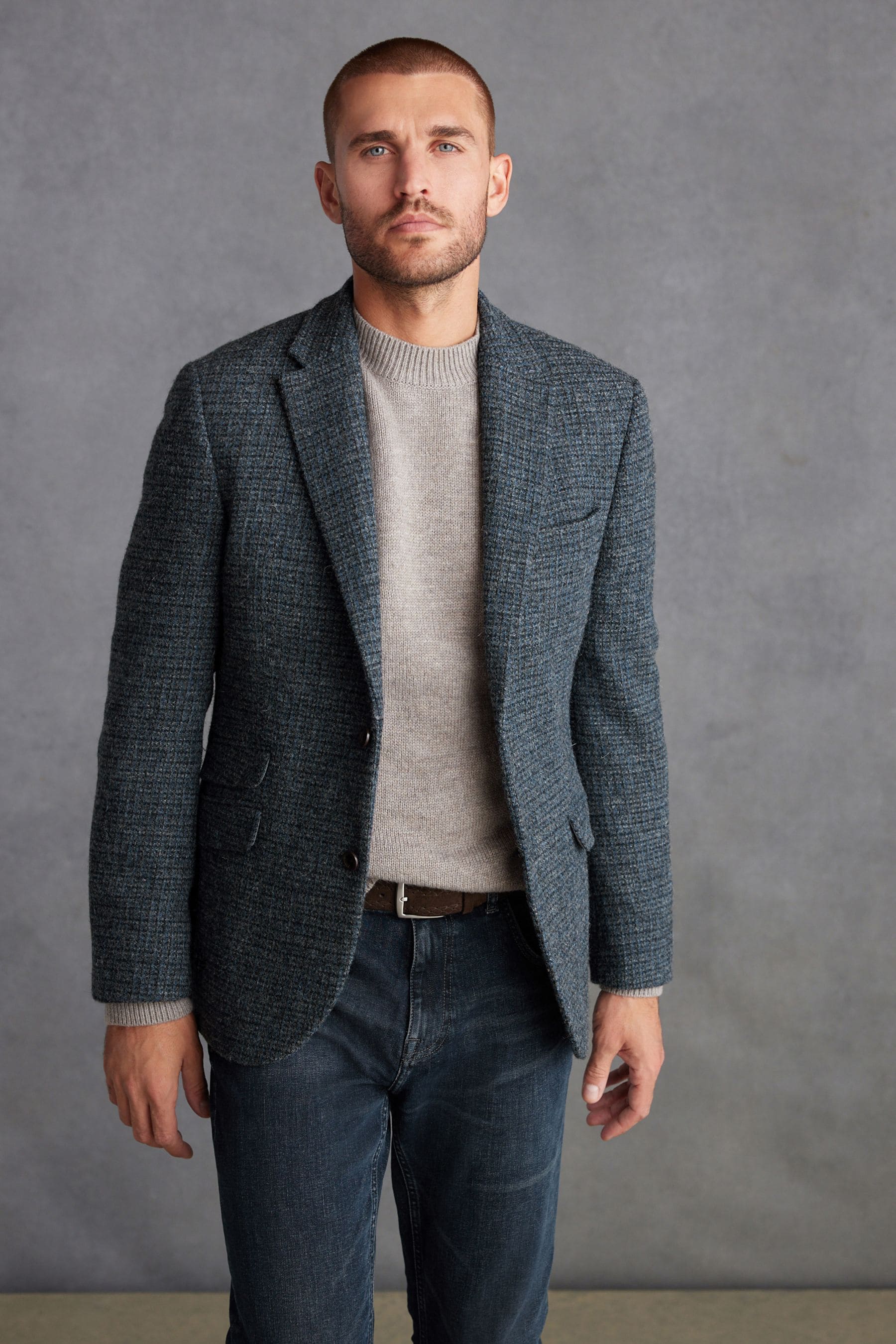 Buy Navy Blue Signature Harris Tweed British Wool Blazer from Next Luxembourg