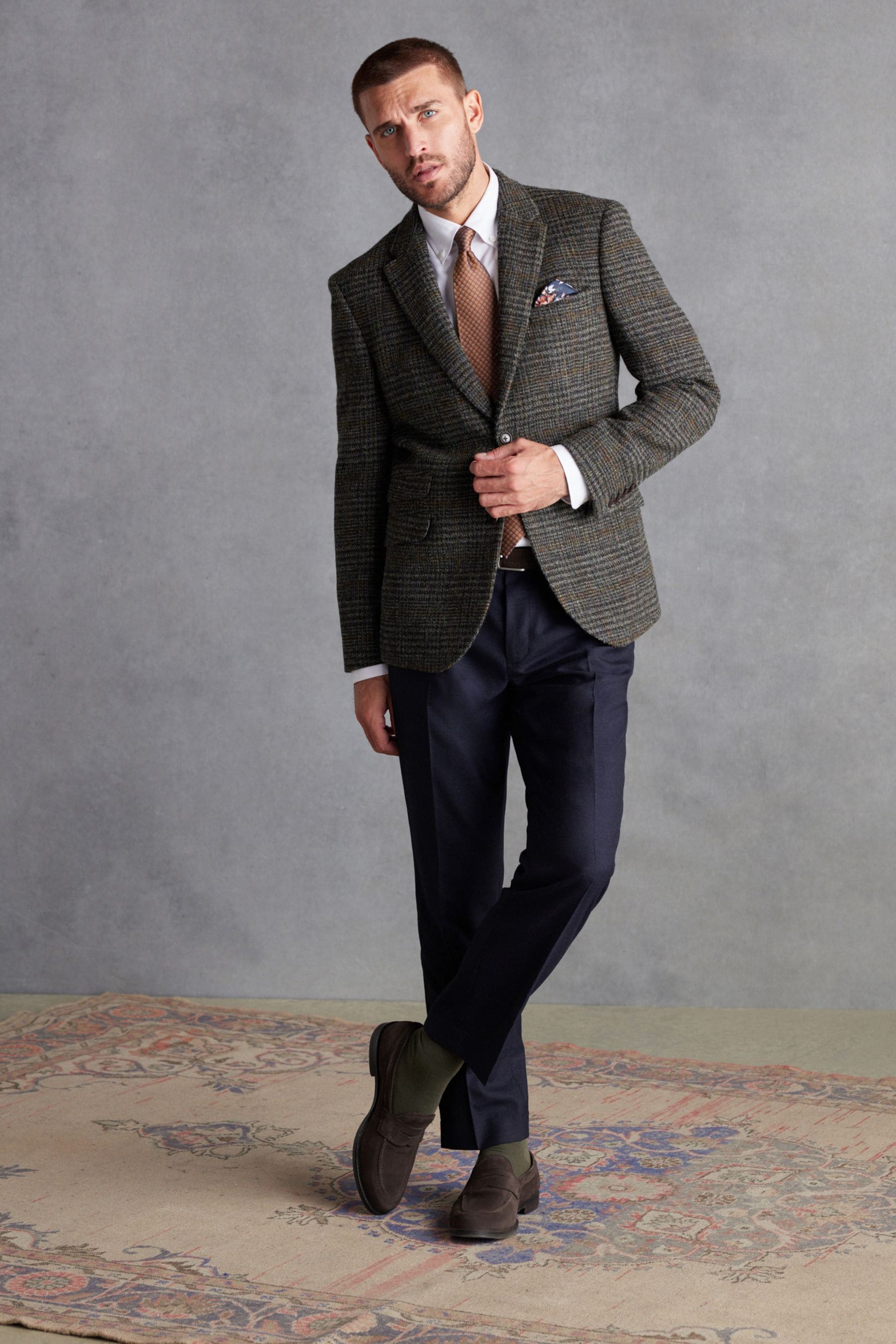 Buy Dark Grey Check Signature Harris Tweed British Wool Blazer from Next Luxembourg