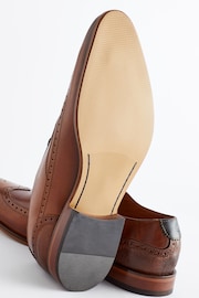 Dark Tan Brown Leather Oxford Wing Cap Brogue Shoes - Image 7 of 8