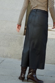 Black Coated Denim Maxi Skirt - Image 3 of 6