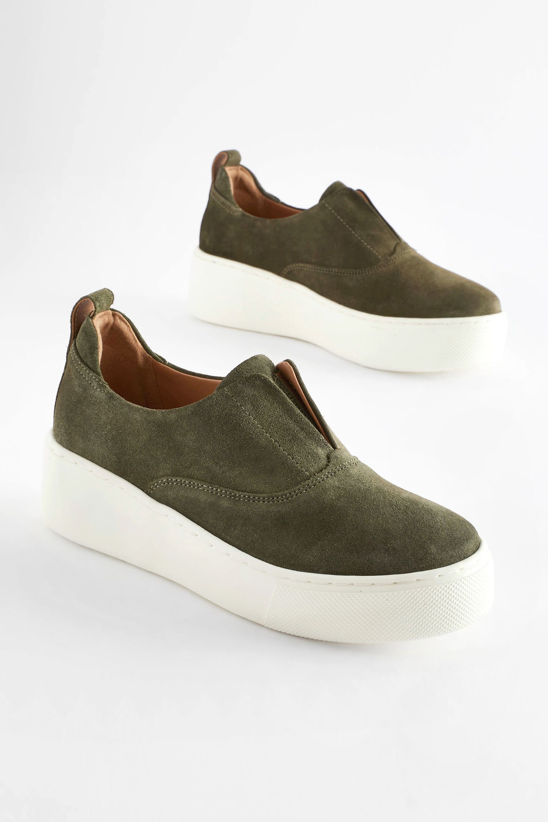 Buy Khaki Green Slip On Signature Forever Comfort Leather Chunky Wedges Platform Trainers from Next Luxembourg