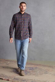 Navy Blue/Rust Brown Signature Brushed Flannel Check Shirt - Image 2 of 9