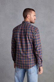 Navy Blue/Rust Brown Signature Brushed Flannel Check Shirt - Image 3 of 9