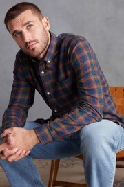 Navy Blue/Rust Brown Signature Brushed Flannel Check Shirt - Image 4 of 9