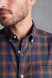 Navy Blue/Rust Brown Signature Brushed Flannel Check Shirt - Image 5 of 9