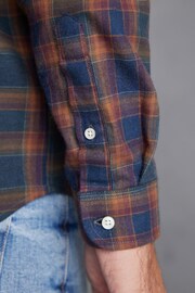 Navy Blue/Rust Brown Signature Brushed Flannel Check Shirt - Image 6 of 9