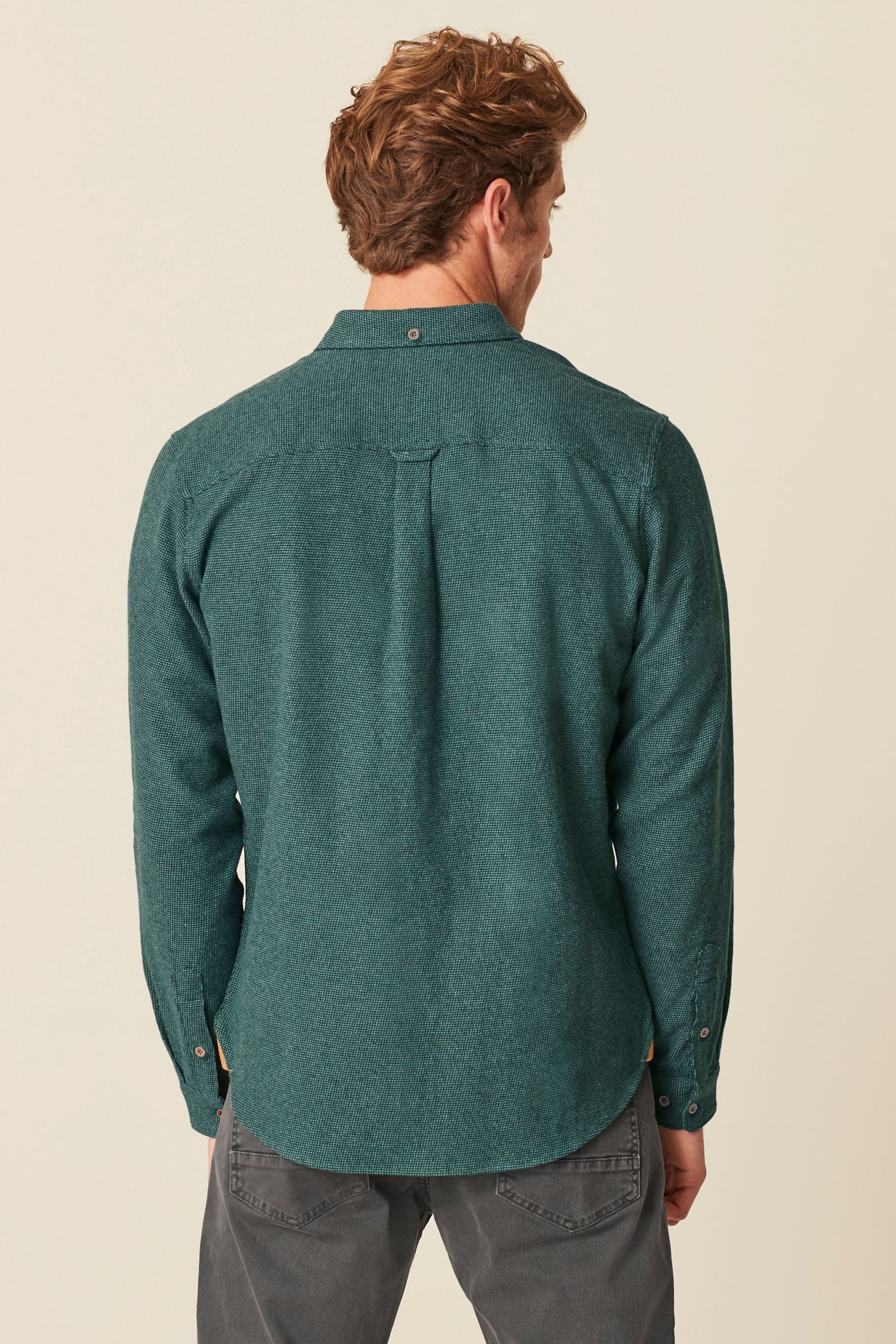 Green Brushed Texture 100% Cotton Long Sleeve Shirt - Image 3 of 9