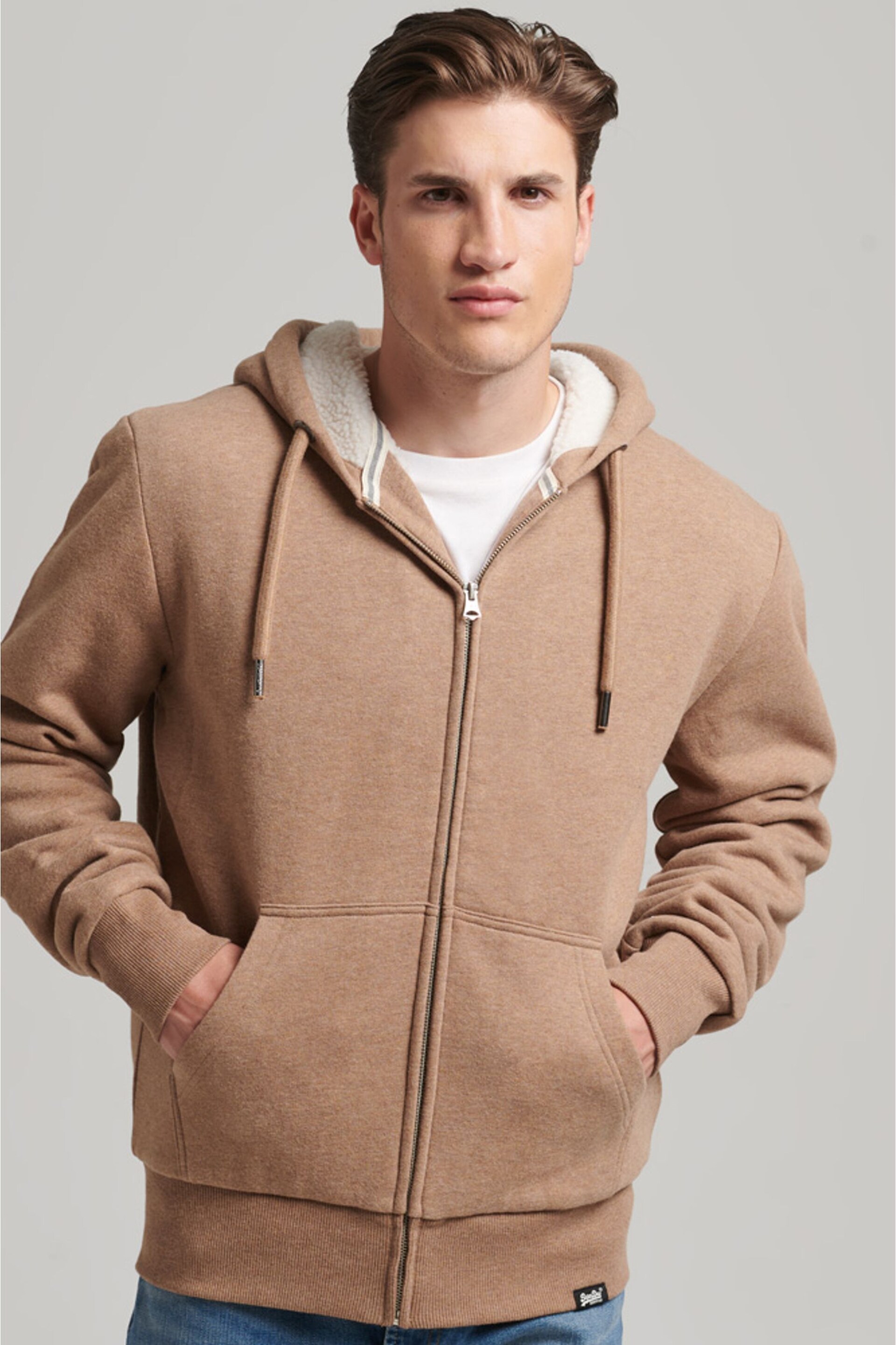 Superdry Brown Essential Borg Lined Zip Hoodie - Image 2 of 8