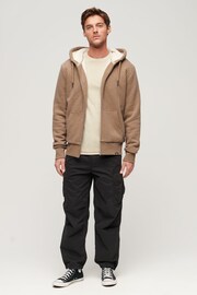 Superdry Brown Essential Borg Lined Zip Hoodie - Image 3 of 8