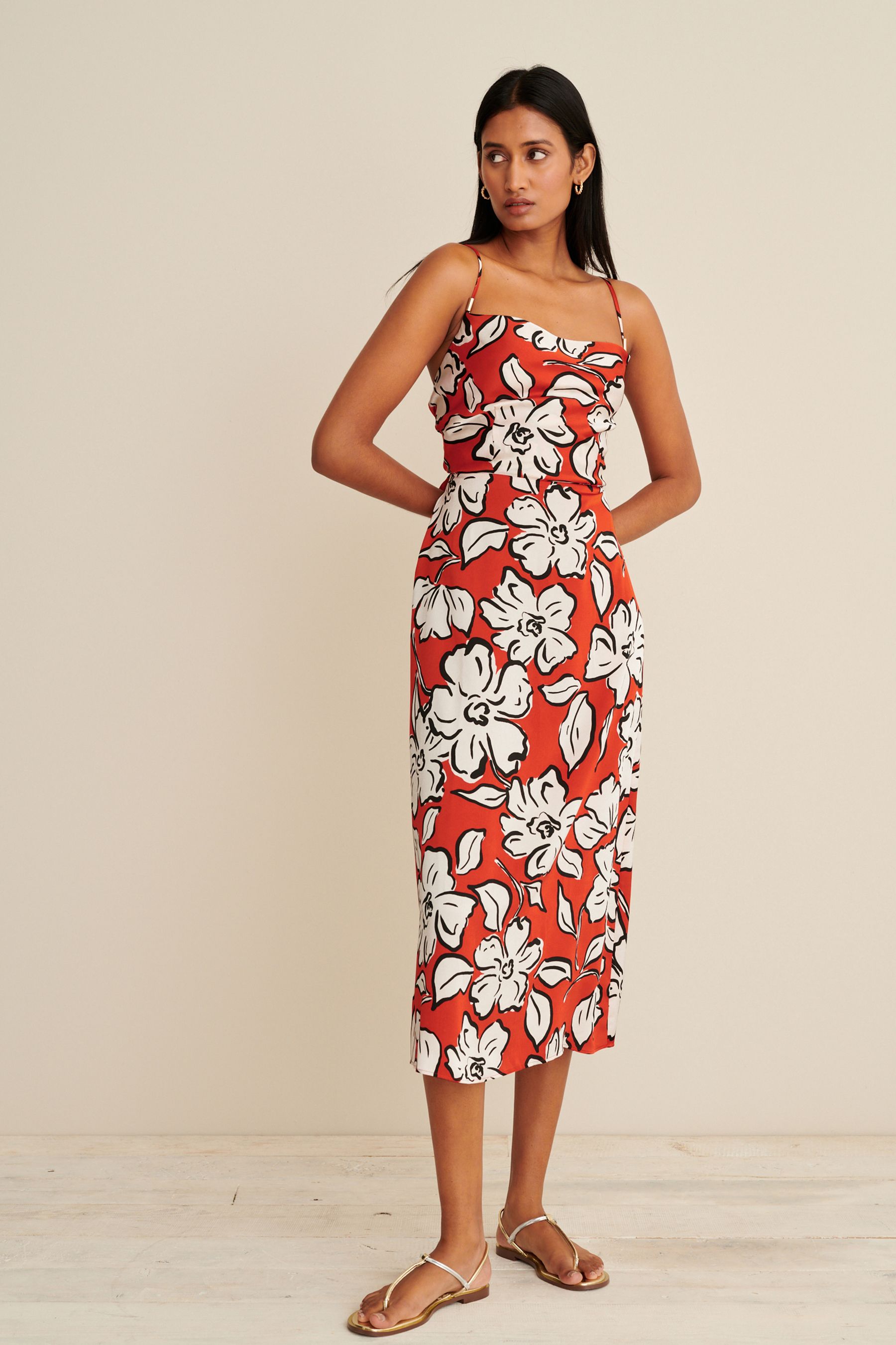 Red cami midi dress discount
