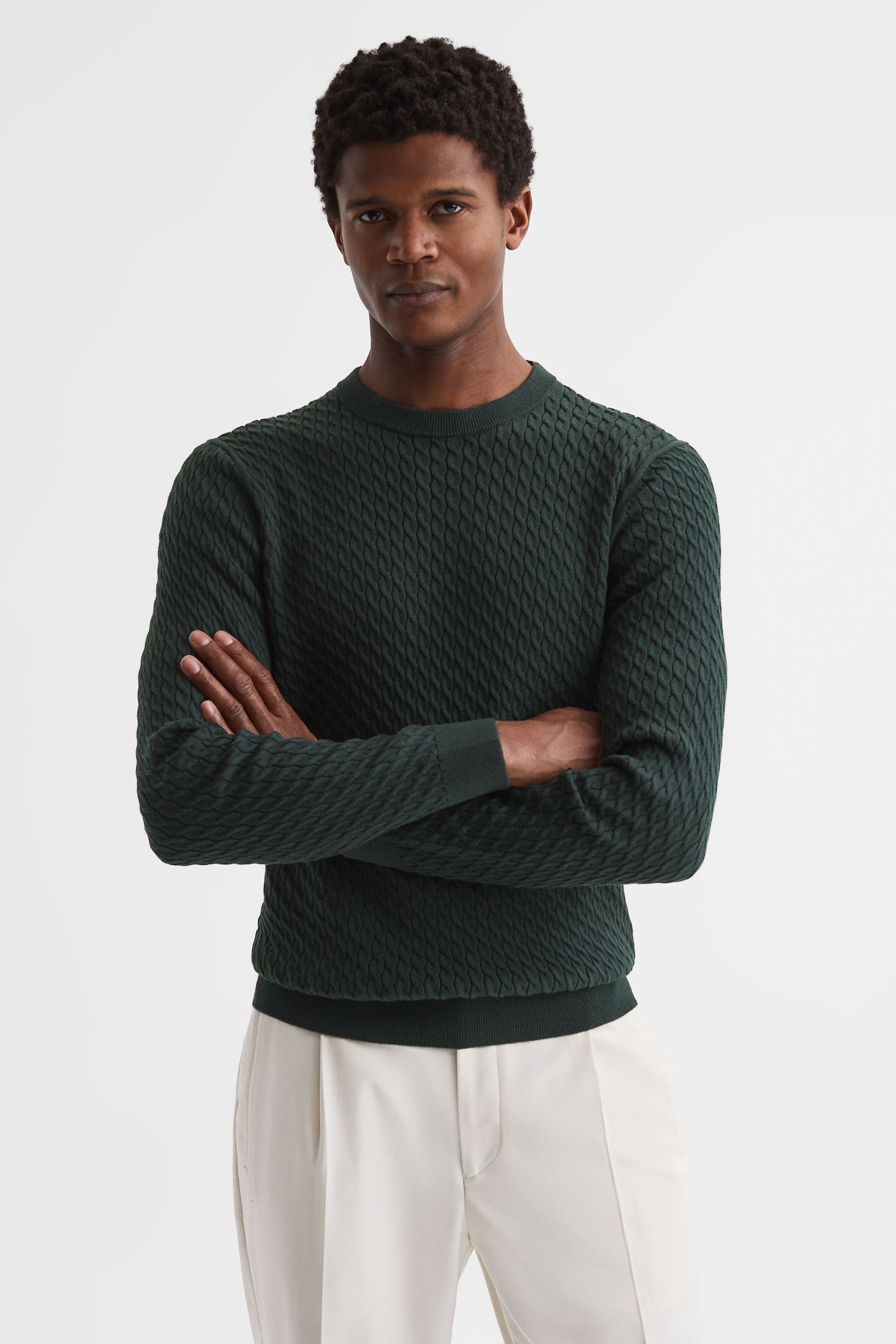 Buy Reiss Dark Forest Green Arran Crew Neck Cable Knit Jumper from Next Luxembourg
