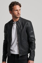 Superdry Black Heritage Leather Sports Racer Jacket - Image 1 of 8