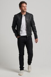 Superdry Black Heritage Leather Sports Racer Jacket - Image 3 of 8