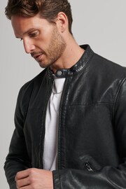 Superdry Black Heritage Leather Sports Racer Jacket - Image 4 of 8