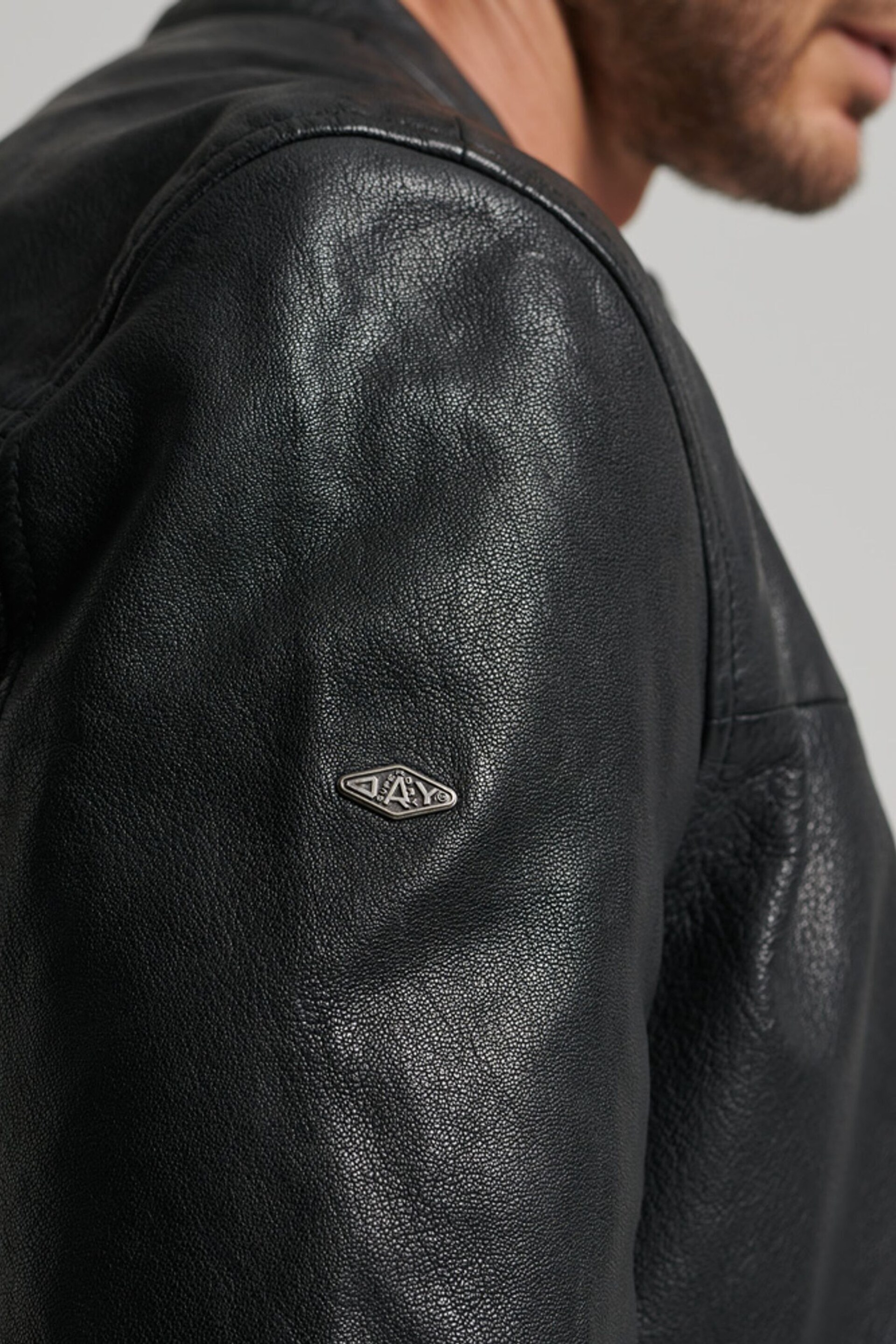 Superdry Black Heritage Leather Sports Racer Jacket - Image 6 of 8