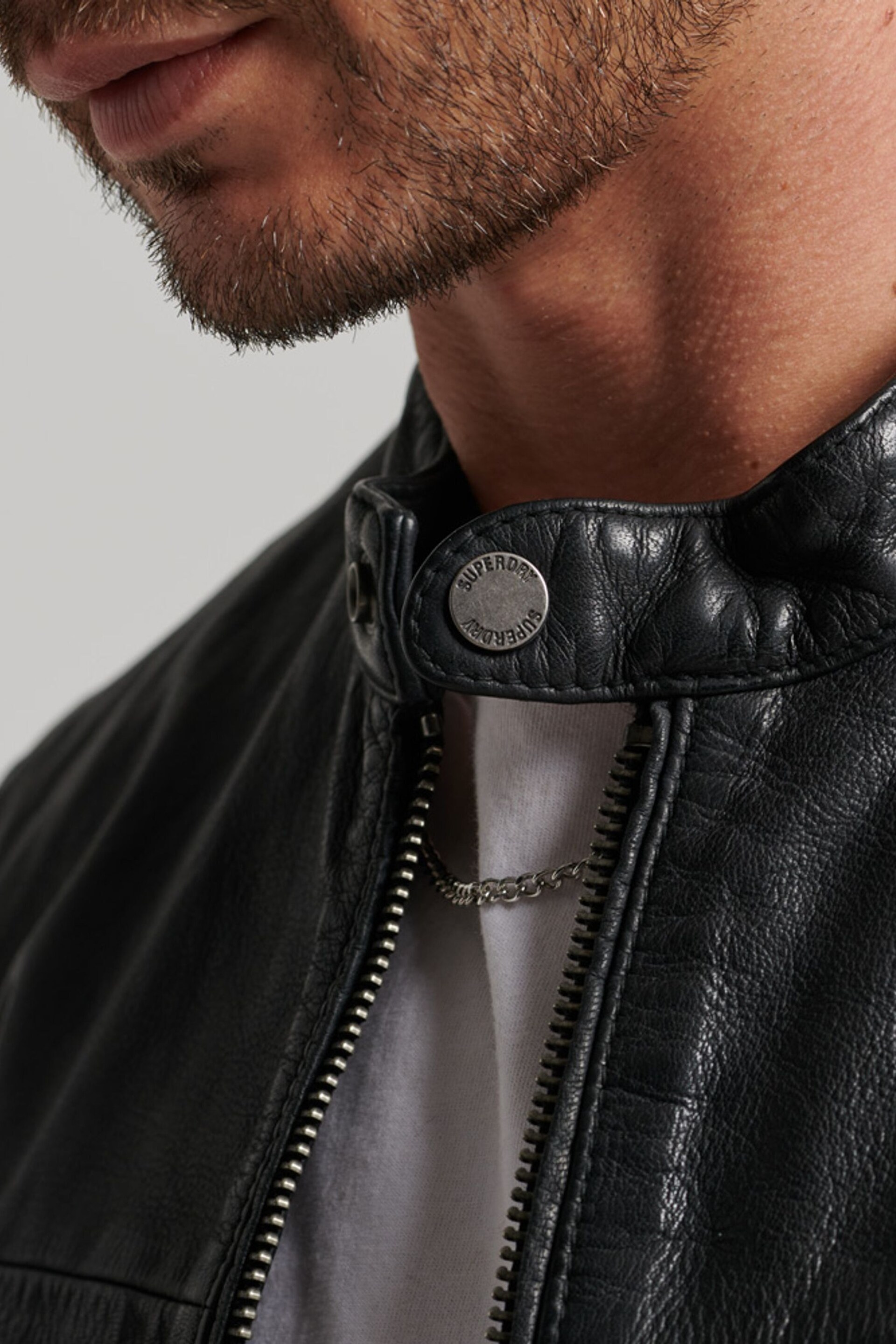 Superdry Black Heritage Leather Sports Racer Jacket - Image 7 of 8