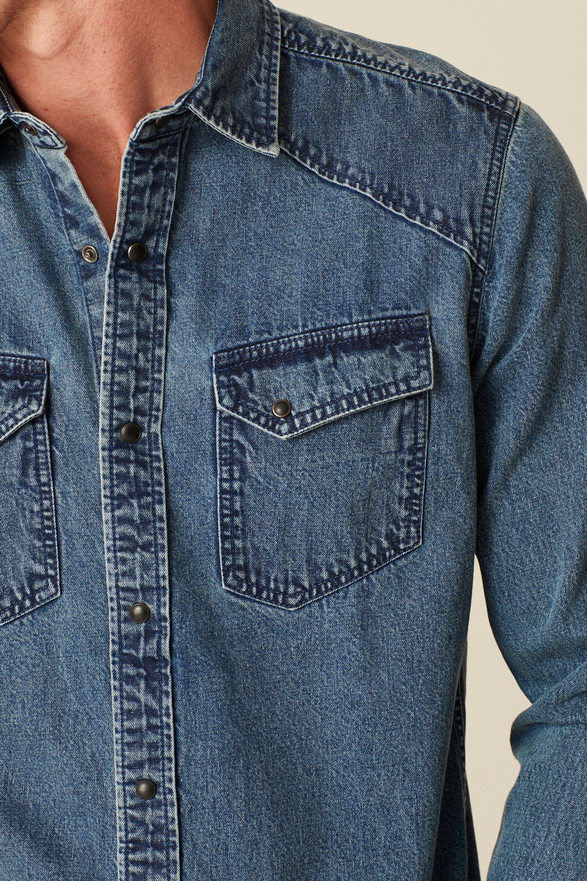 Blue Denim Twin Pocket Long Sleeve Shirt - Image 4 of 8