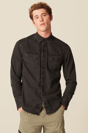 Black Denim Twin Pocket Long Sleeve Shirt - Image 1 of 9