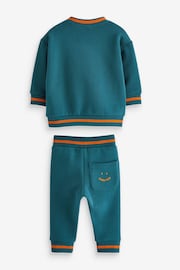 Paul Smith Baby Boys Teal  'Happy' 100% Cotton Sweat Top and Joggers Set - Image 2 of 4