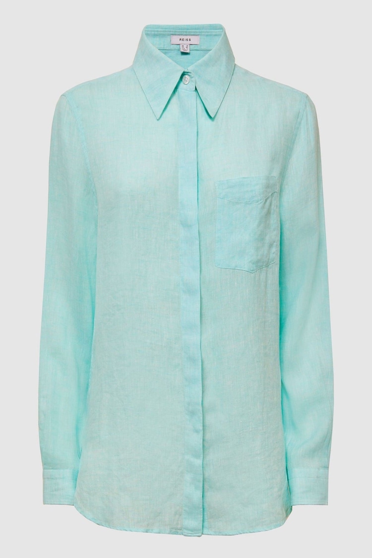 Reiss Aqua Campbell Linen Long Sleeve Shirt - Image 2 of 6