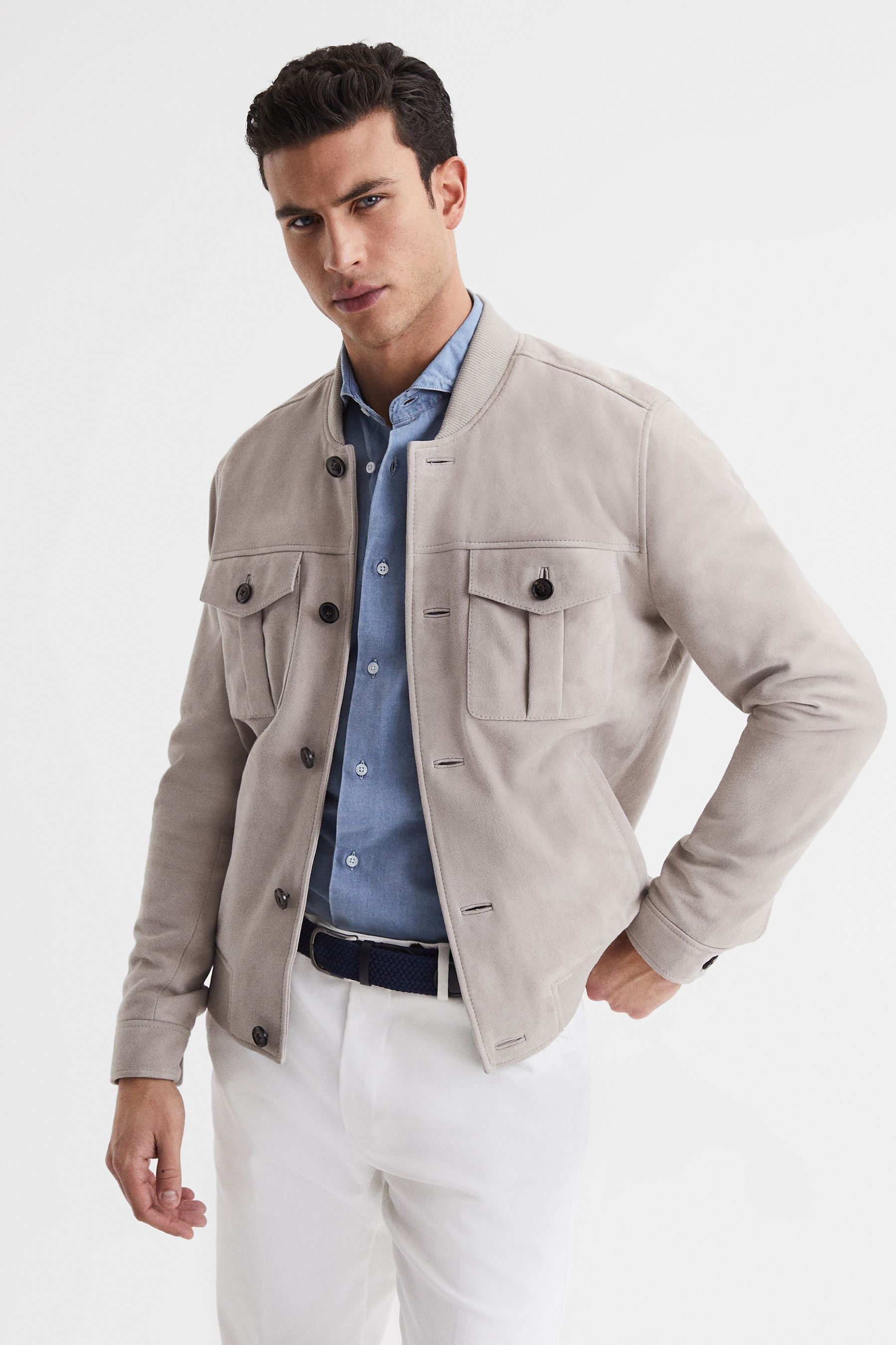 Buy Reiss Stone Melange Duntroon Slim Fit Suede Jacket from Next Indonesia