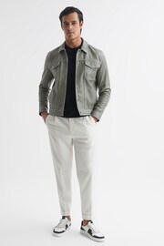 Reiss Sage Gisborne Leather Press Stud Trucker Jacket - Image 3 of 5