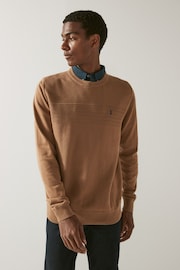 Tan Brown Texture Regular Mock Shirt Knitted Crew Jumper - Image 1 of 4