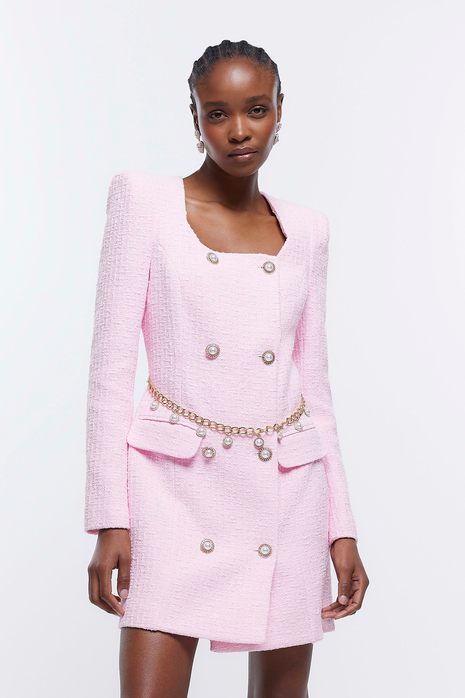 Buy River Island Pink Belted Boucle Blazer Dress from Next Luxembourg