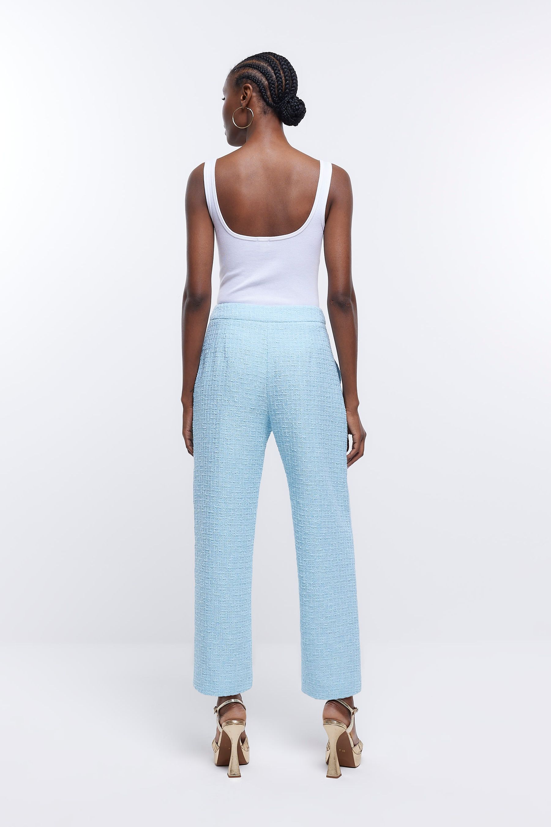 Buy River Island Blue Belted Boucle Crop Trousers from Next Luxembourg