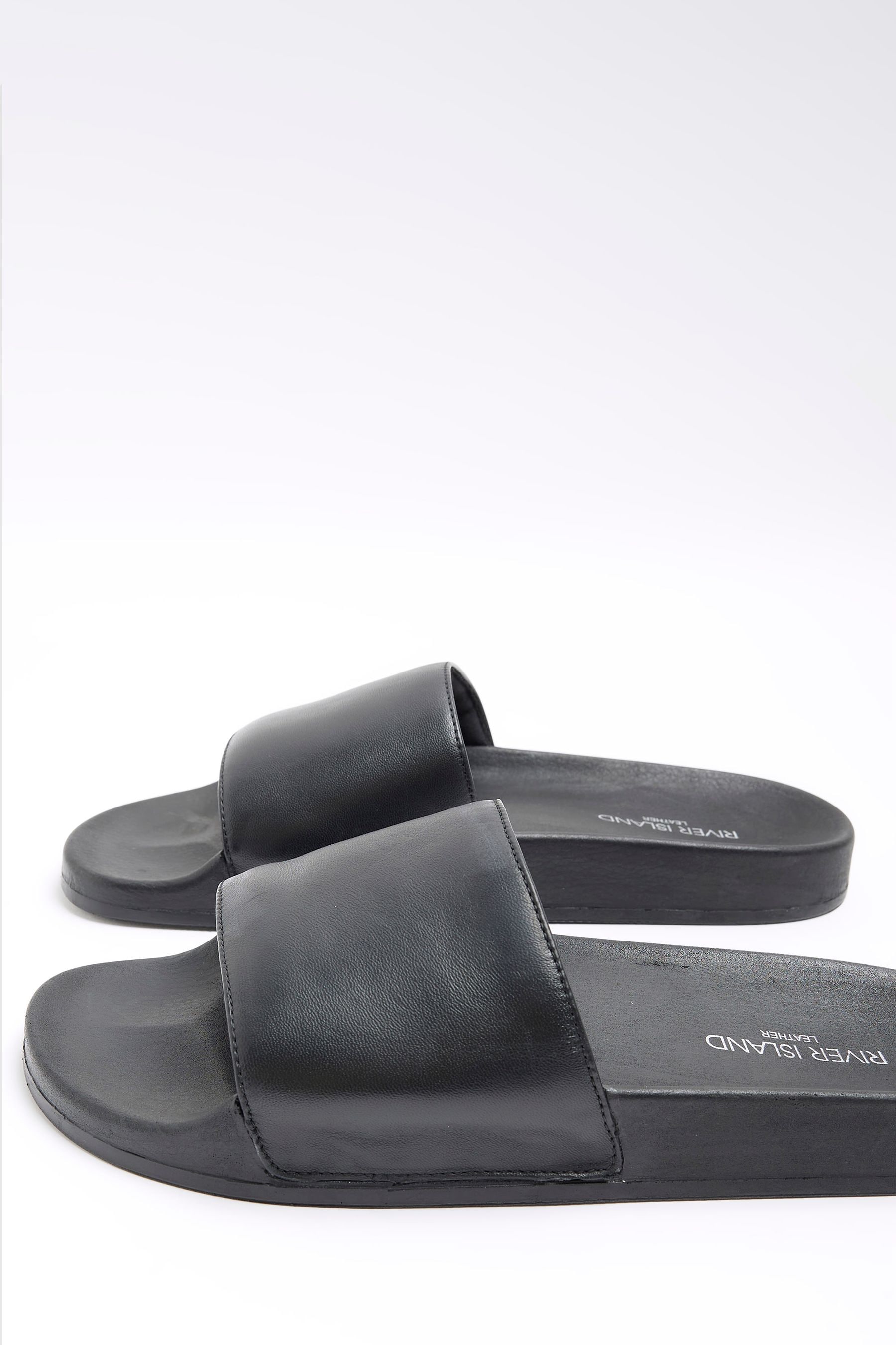 Buy River Island Black Leather Sliders from Next Luxembourg