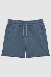 Reiss Airforce Blue Robin Senior Slim Fit Textured Drawstring Shorts - Image 2 of 6