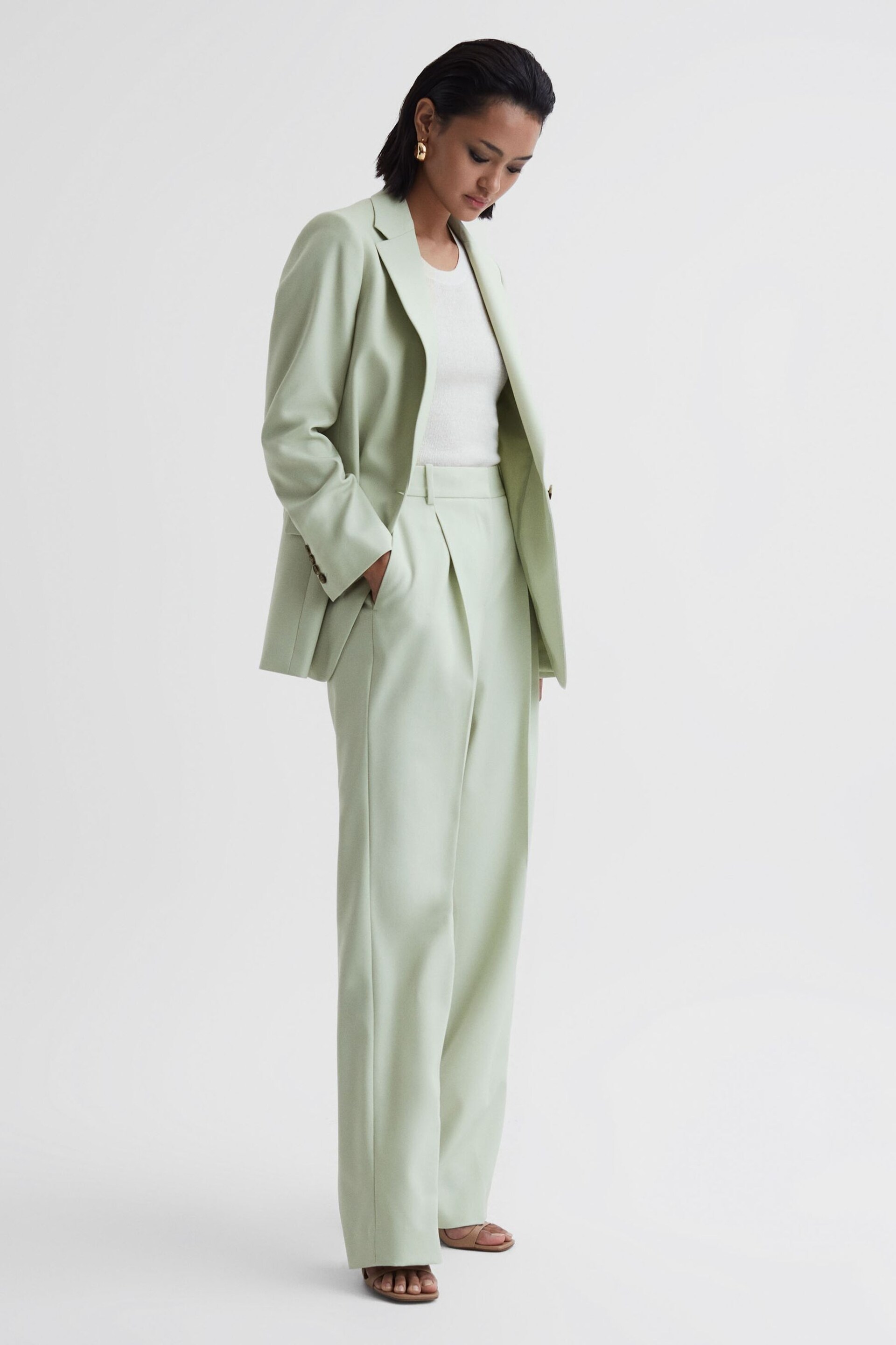 Reiss Green Naomi Single Breasted Wool Blend Blazer - Image 3 of 5