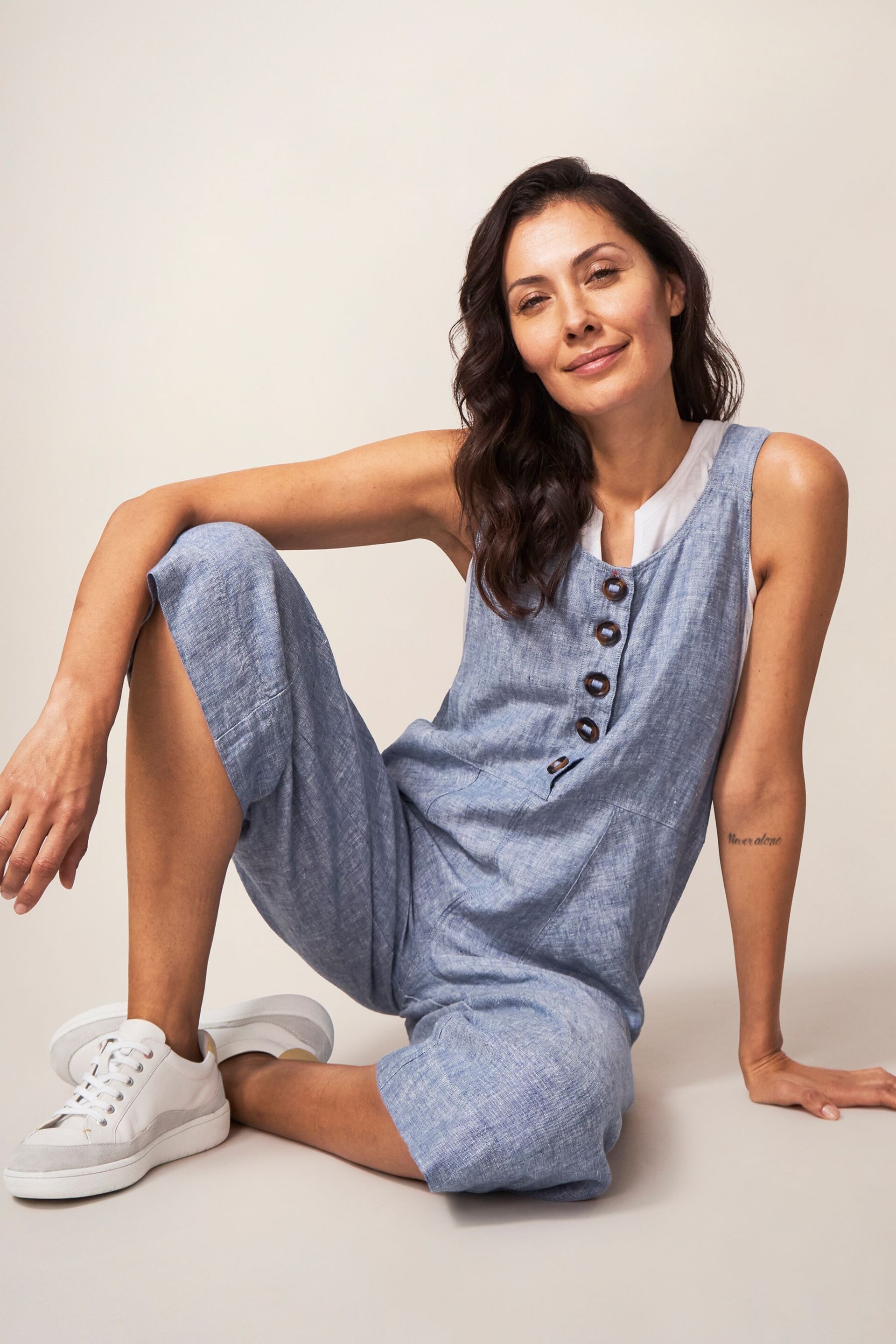 White Stuff Blue Viola Linen Dungarees - Image 3 of 6