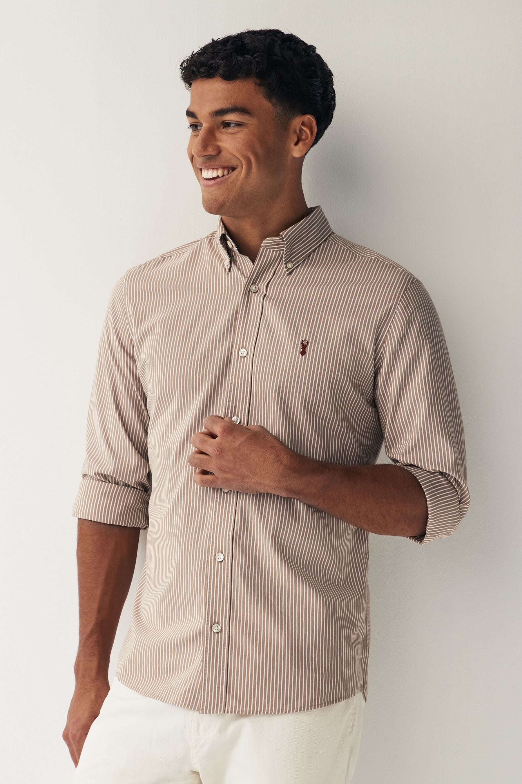 Buy Natural 100 Cotton Stripe Long Sleeve Oxford Shirt from the Next UK online shop
