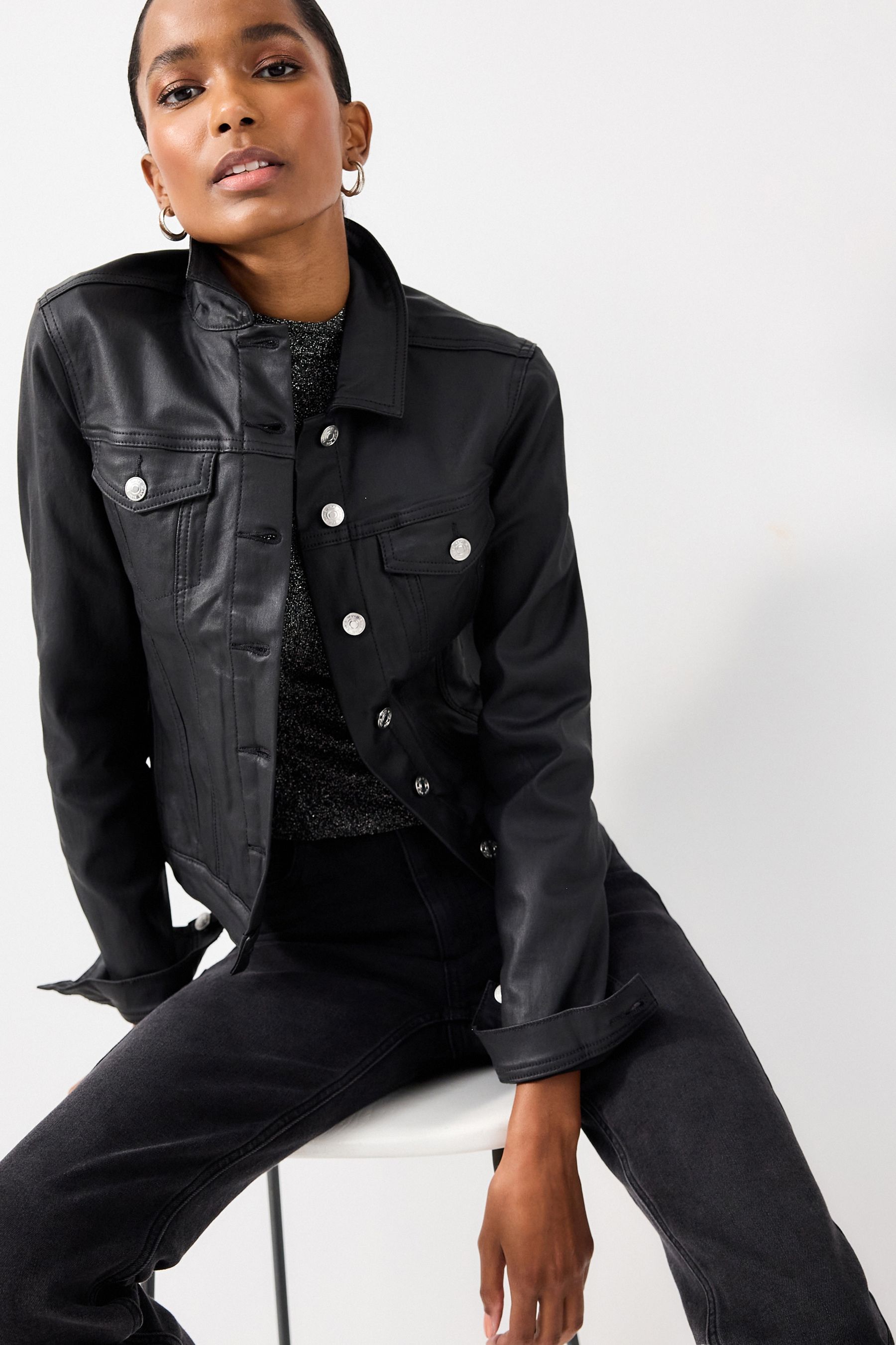 Black Coated Denim Jacket