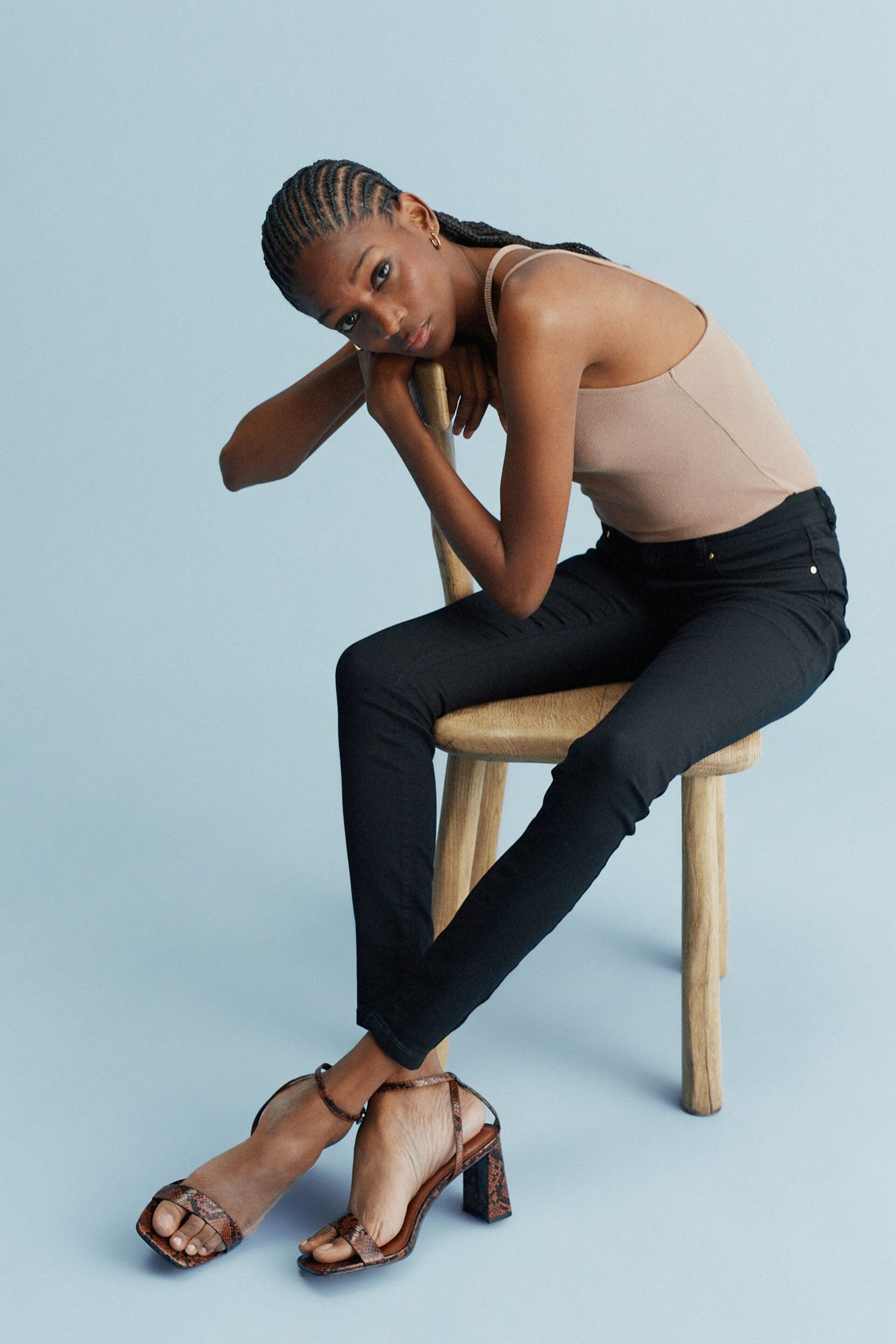 Black Power Stretch Denim Leggings - Image 2 of 7