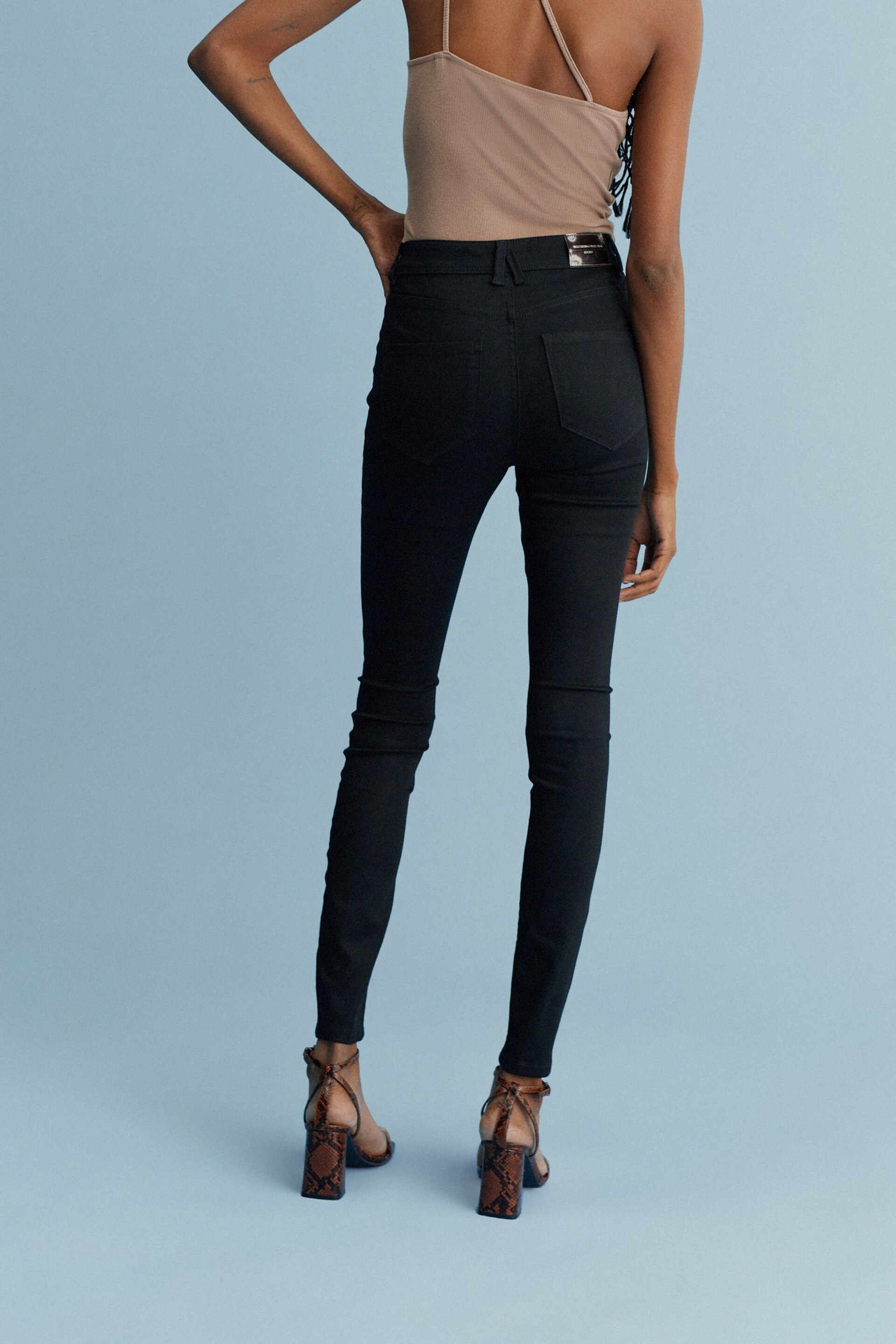 Black Power Stretch Denim Leggings - Image 4 of 7